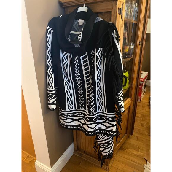 2010s Chico’s Black Tribal Fringe Knit Open Cardigan Wrap Size 3 XL - Picture 6 of 10